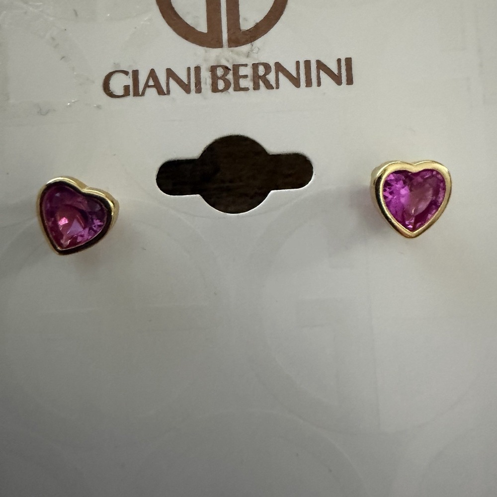 Giani Bernini Cubic Zirconia Heart Stud Earrings 18k Over Sterling Silver NEW - Picture 3 of 4